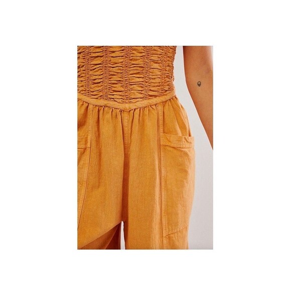 Free People Forever And Always Ruched One Piece Wide Leg Jumpsuit Size XL NWOT - Picture 9 of 13
